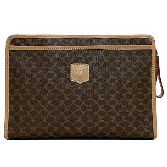 Celine clutch bag brown macadam second PVC leather M113 CELINE women's compact - Picture 1 of 10